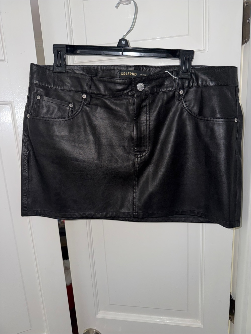 GRLFRND Black Faux Leather Mini Skirt with Silver Hardware